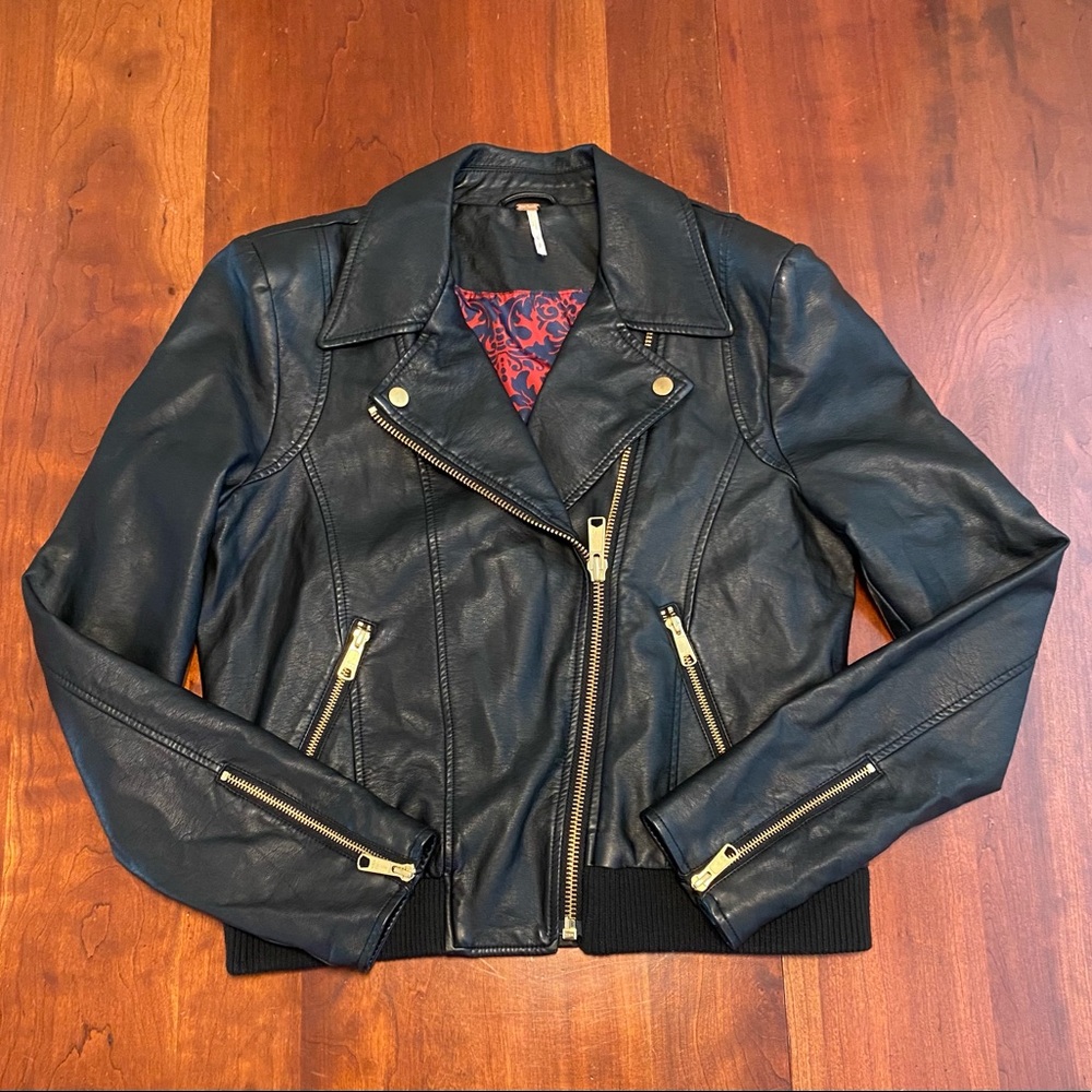 Free People Vegan Leather Moto Jacket. Size Small